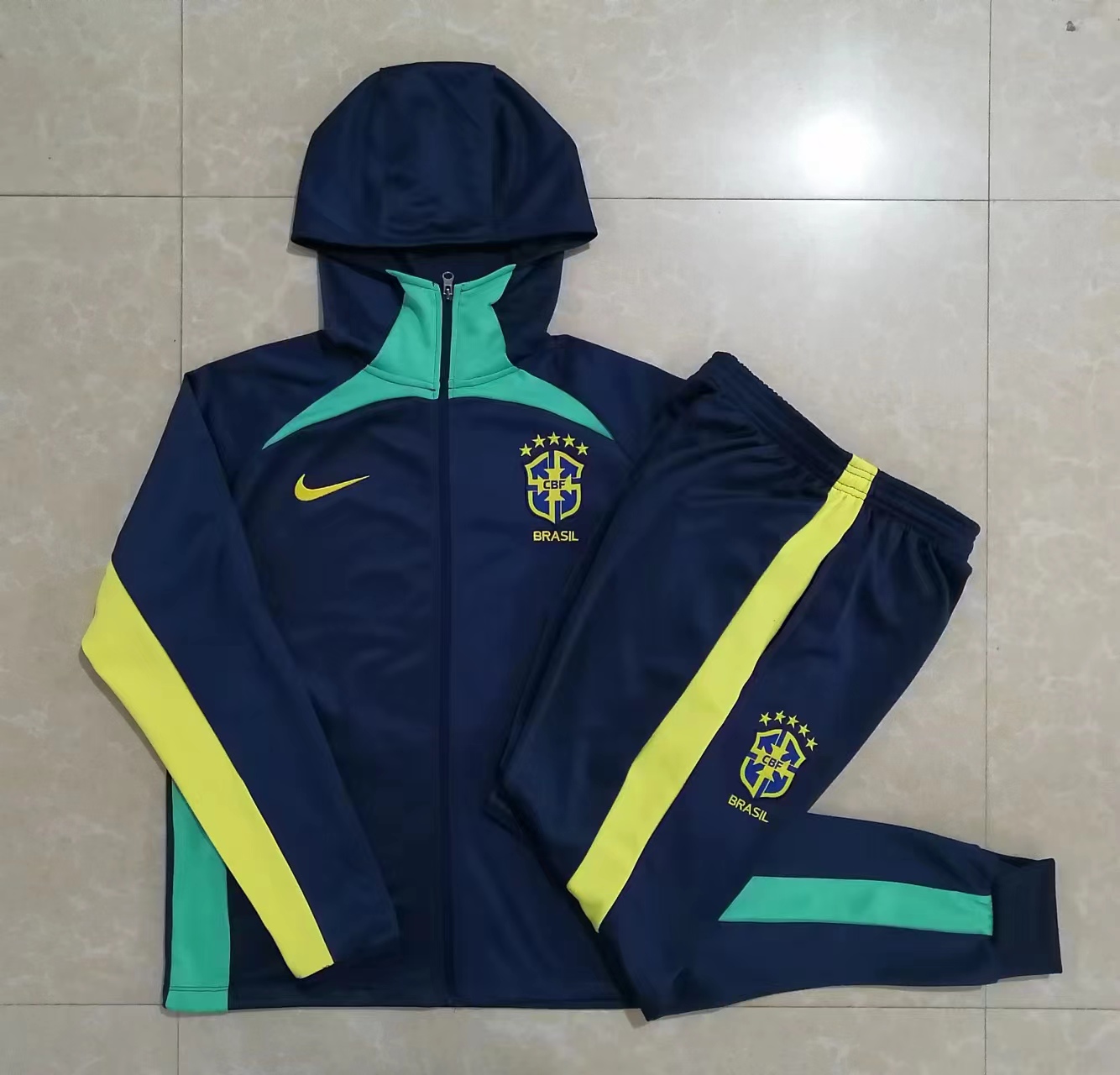 AAA Quality Brazil 22/23 Hoodie Tracksuit - Navy Blue
